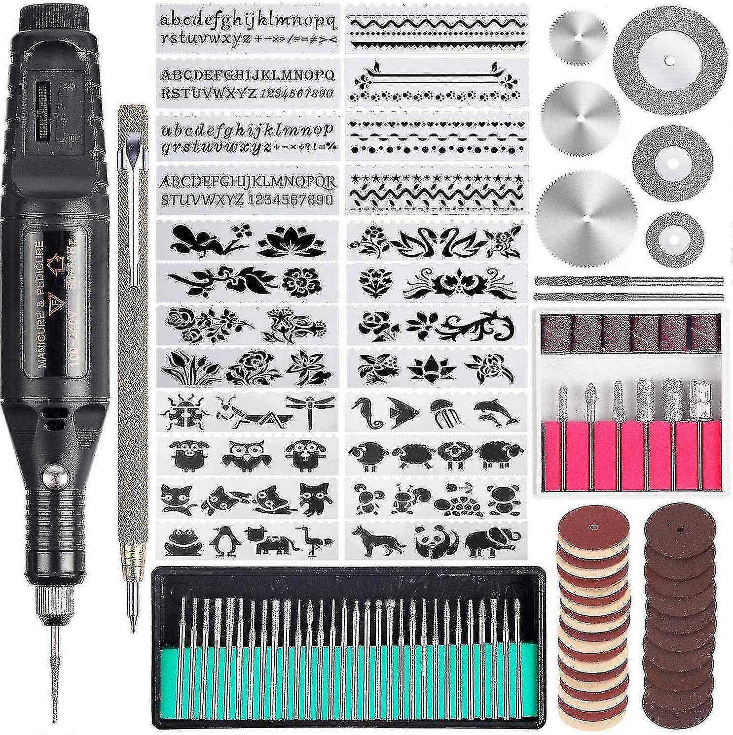 108 Pcs Electric Engraving Tool Kit, Multi-funcional com fio Mini gravador Gravador Etching Pen Diy Tool Set - W