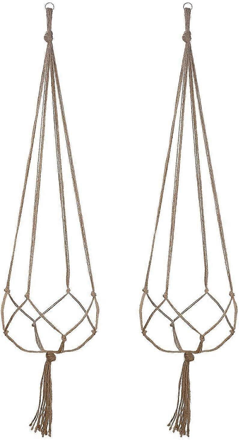 2 × شماعات نباتات مصنوعة من الجوت الطبيعي ، القنب ، مكرميه ، حبل ، إناء للزهور