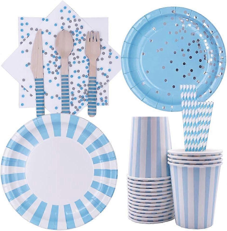 128 wegwerp servies feestset, blauw papier servies set, wegwerp bronzing bestekset