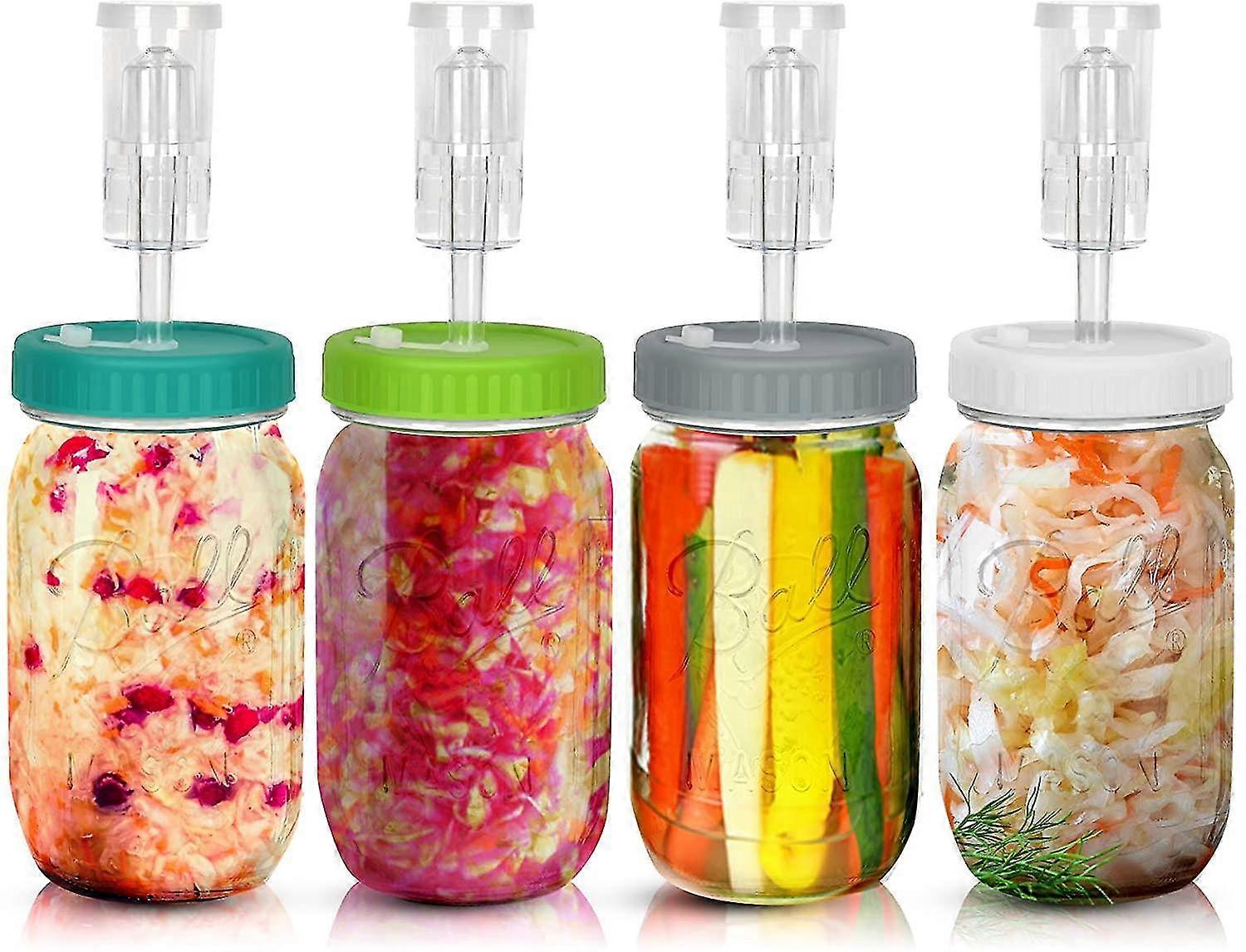 Fermentation Kit - Plastic Fermenter Lid With Airlock For Wide Mouth Mason Jar By ,4 Set(mason Jar Not Include)