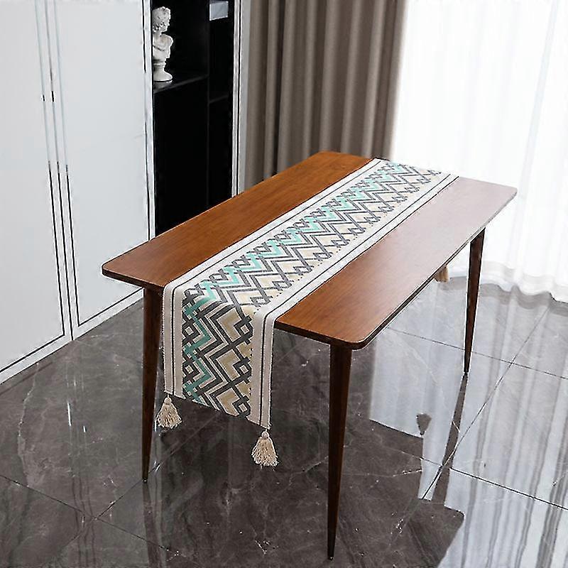 Ethnic Style Color Triangle Geometric Abstract Tassel Bed End Table Flag