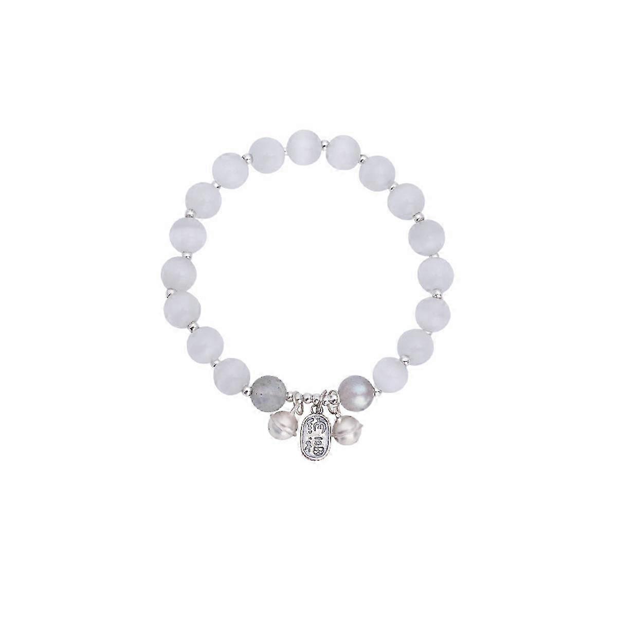 Lady's Bracelet Cat's Eye Crystal Bangle with Sterling 925 Silver Bells for Lady
