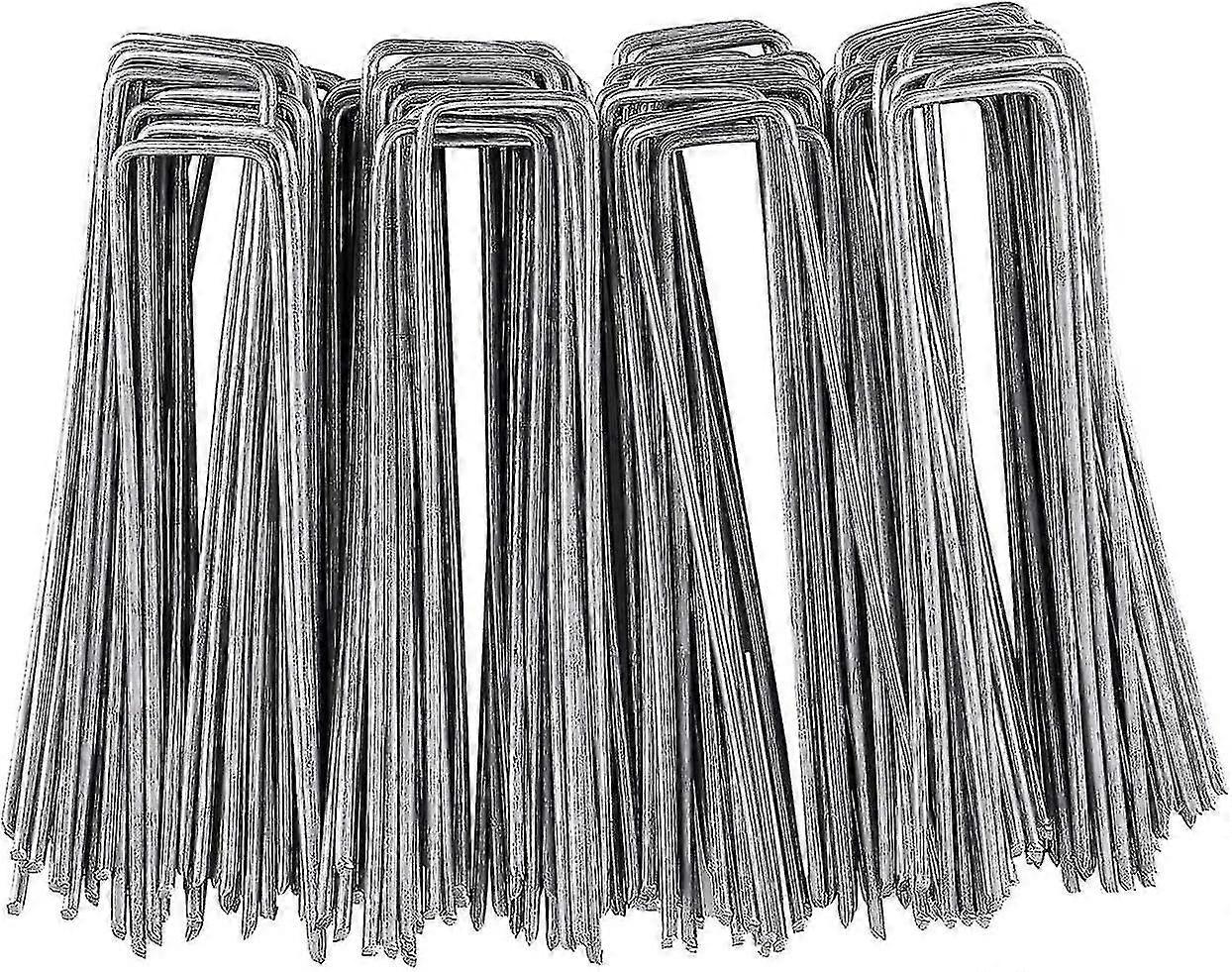 100 قطعة حصص حديقة مجلفنة على شكل حرف U ، مثالية للبستنة ، أقمشة التغطية ، السياج والمعاوضة ، المراسي الأرضية متعددة الأغراض ، 150 * 25 مم ، 3 مم ب