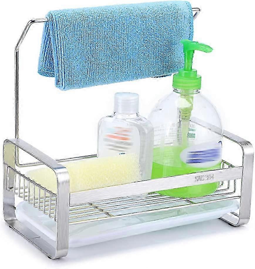 Large Stainless Steel Kitchen Sink Organizer with Plastic Drain Tray