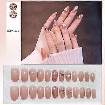 Beige Glanzende Ronde Valse Nagels, Gebruiksvriendelijk Gemakkelijk aan te brengen en te verwijderen het Model van de de Lijm van Nagelgelei