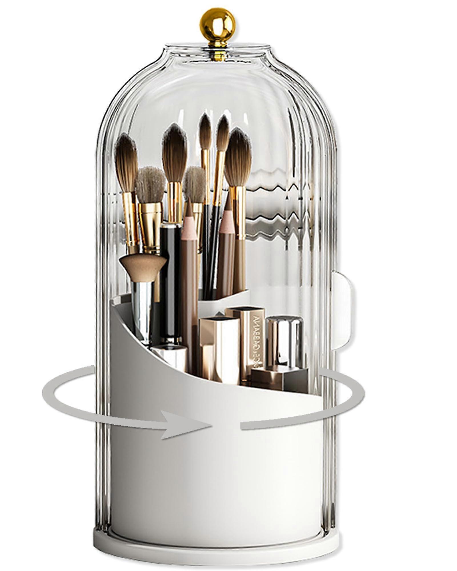 360° Rotating Makeup Organizer with Lid - Dustproof Storage for Vanity & Bathroom