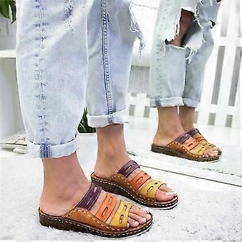 Thick Bottom Slope Summer Slippers Women Sandal Slippers Shoes (Brown 42)