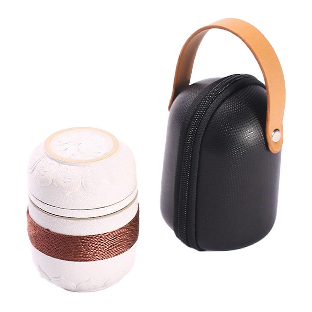 Portable Black Pottery Tea Set for Travel and Home Use, Office Cups Ceramic Tea Coffee Container With Bag B