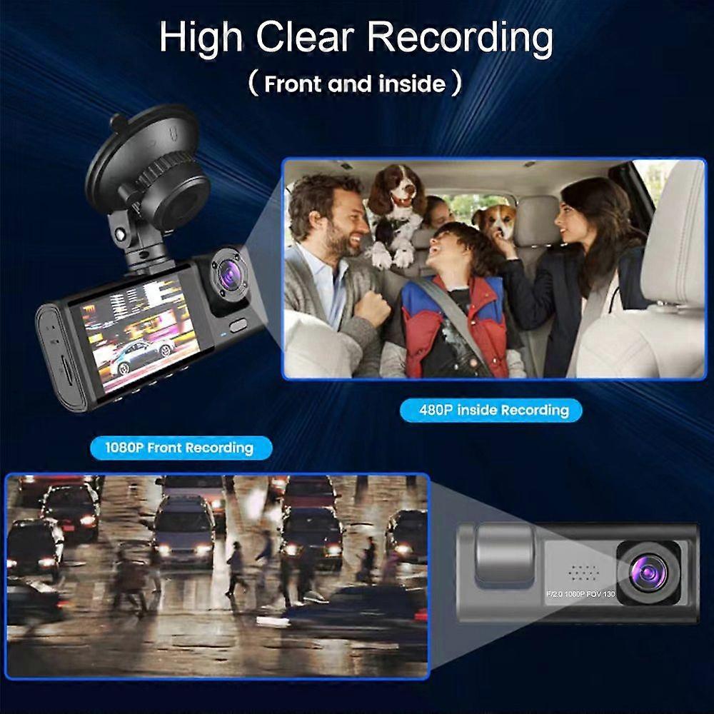 1080P DVR Dash Camera Front & Inside & Rear Camera Driving Recorder 2 Inch Screen Dashcam Support Night~Vision Loop Recording One~Key Lock MK5010