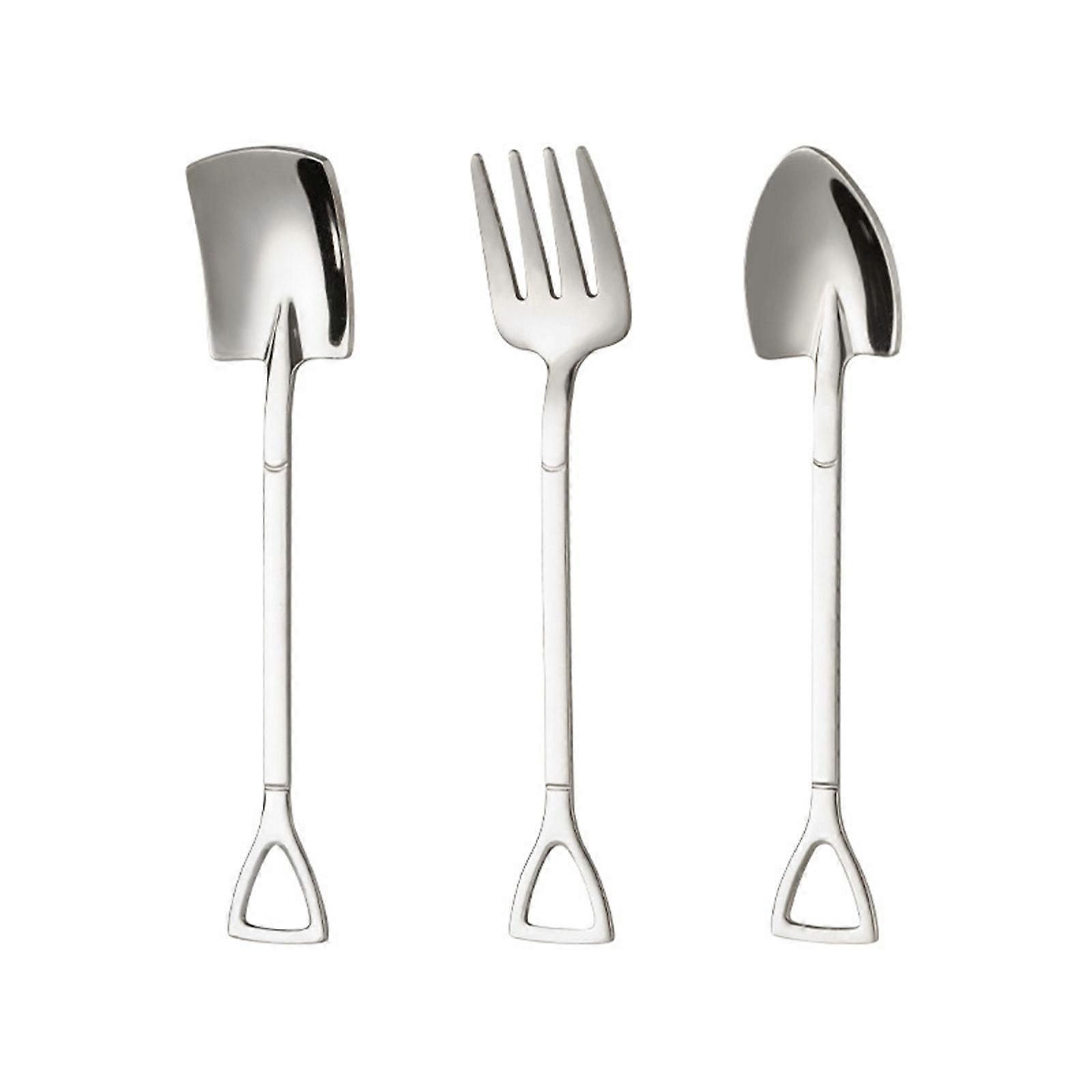 3PCS Tea Spoons Watermelons Shovel Spoon and Fruit Fork Practical Tablewares Set Utensils for Coffee and Dessert Silver