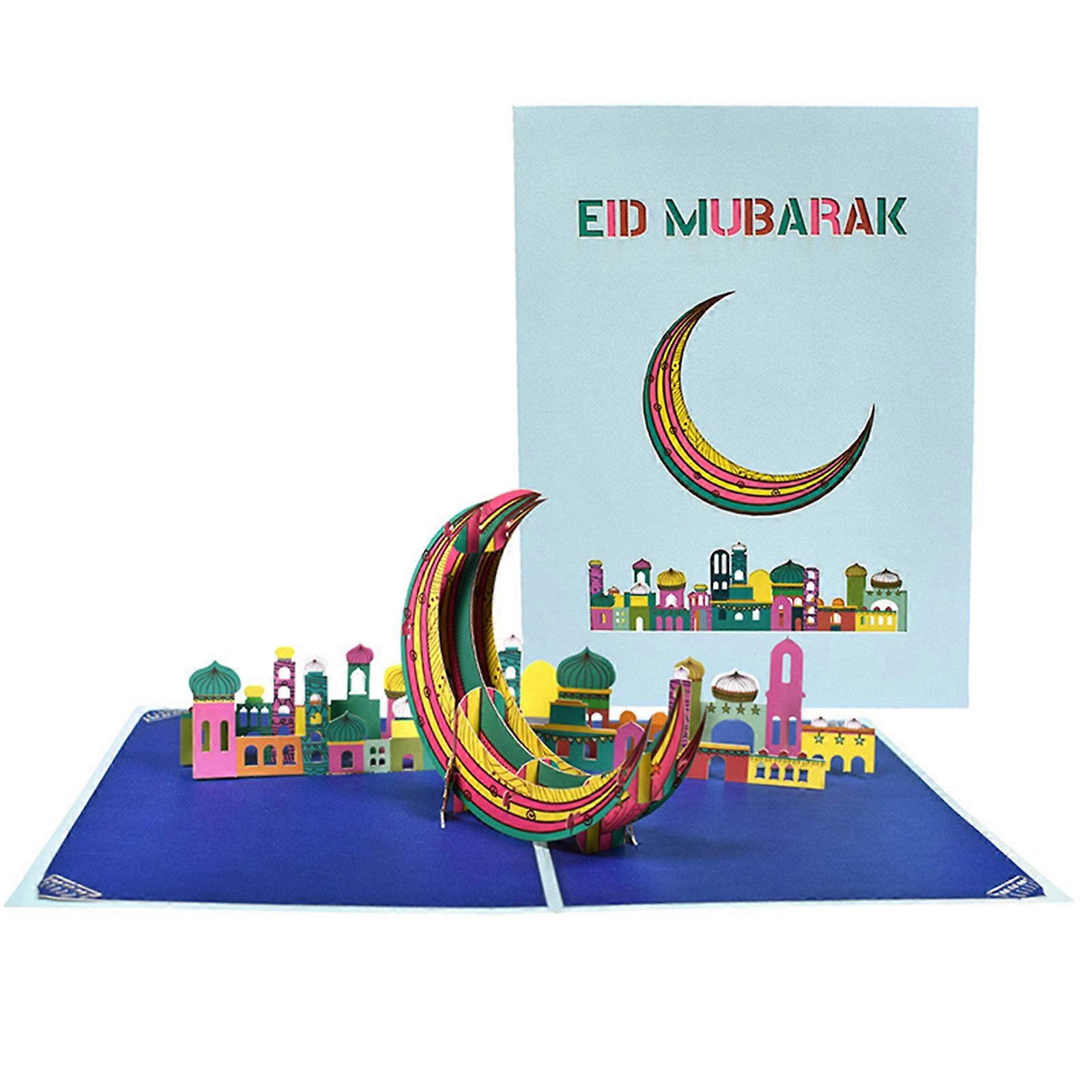 Stylish Eid Moon Card Beautiful Designed Greeting Card with Envelope Handmade Card for Eid Festivities and Decorations