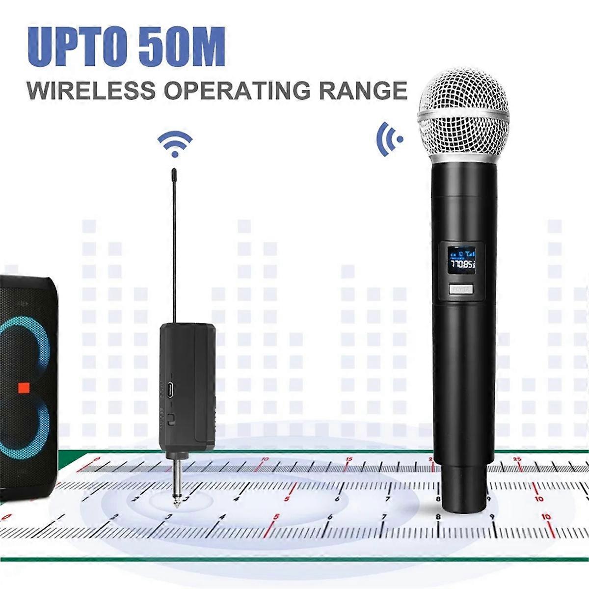 New Wireless Dual Handheld VHF Dynamic Microphone with Receiver for Wedding Speech Church Club