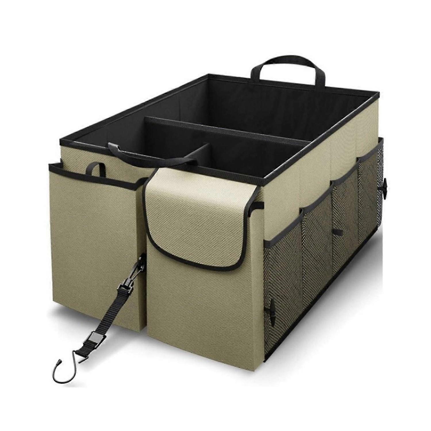 Compact black car trunk organizer with adjustable shoulder straps