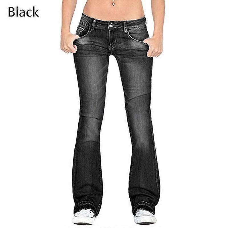 Women's Fashion Slim Gradient Jeans Casual Fringed Flared Pants Straight Button Low-Rise Jeans Size