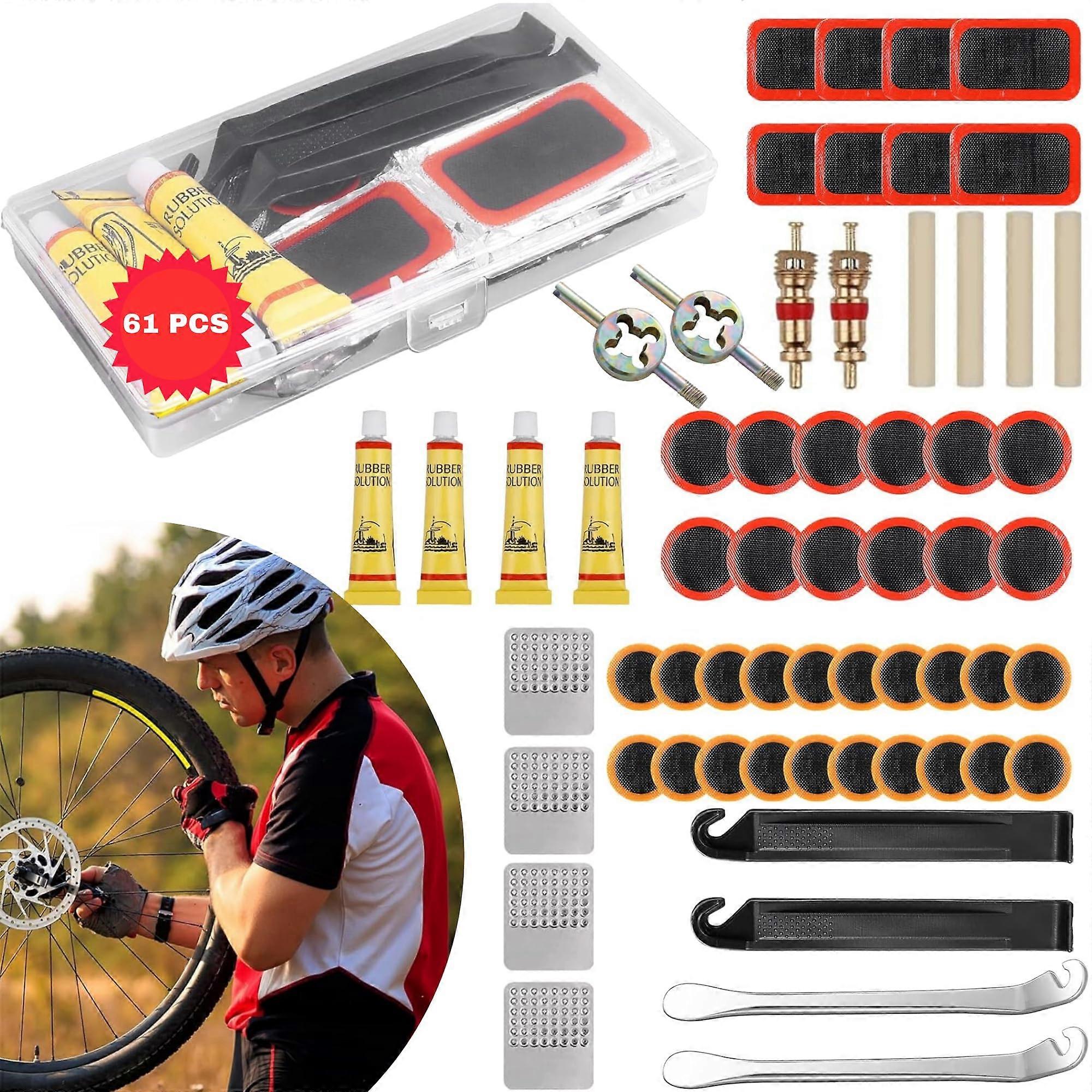 61 PCS Complete Bike Tire Repair Kit for BMX and MTB Patch Kit and Tire Tools