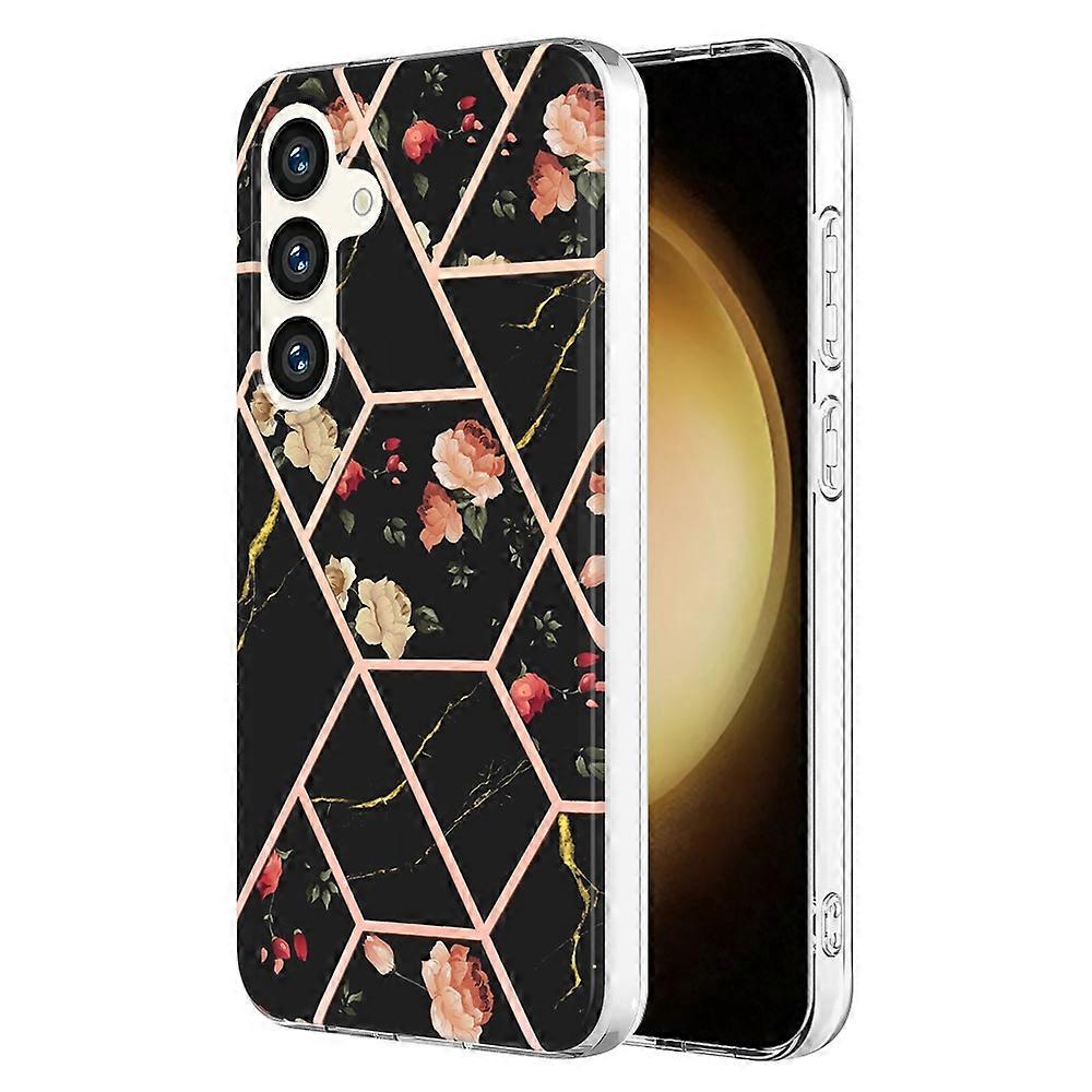 AS For Samsung Galaxy S24 Galaxy S25 Case with IMD Marble Flower Pattern TPU Mobile Back Cover - Bla