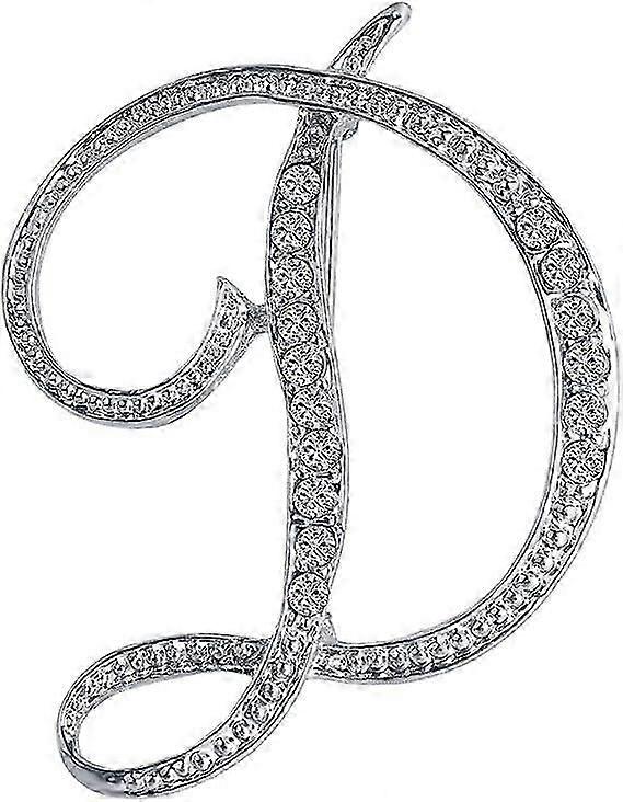 D Letters Pins Brooches Silver Plated Metal Broaches Pins-Clear Crystal Initial Breastpin