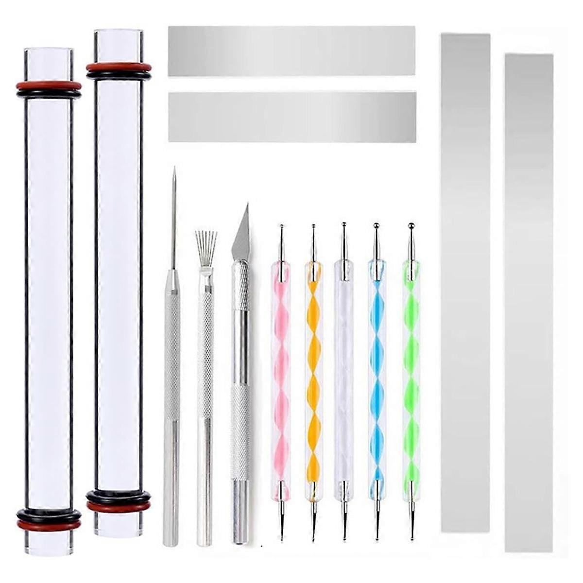 14Pcs Polymer Clay Tool Kit Clay Rolling Pin with Thickness Rings, Tissue Blades, Slicer Knife, Dotting Tool for Pottery