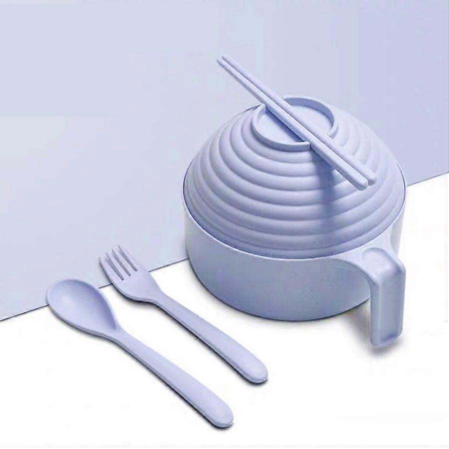 Straw Instant Pasta Bowl with Lid Handle Cutlery Set Soup Salad Rice Bowl Microwaveable