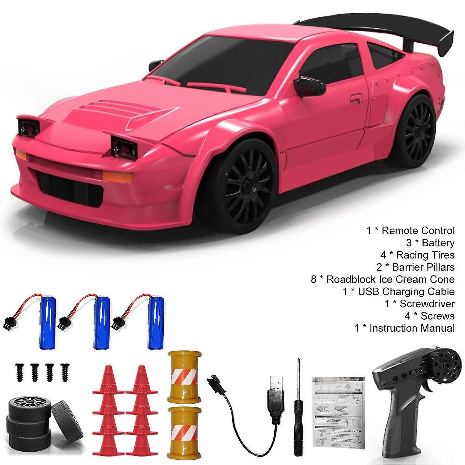 Remote Control Car, 2.4GHz 1:24 Scale 4WD High-Speed Model Vehicle with LED Lights, Racing Tires and