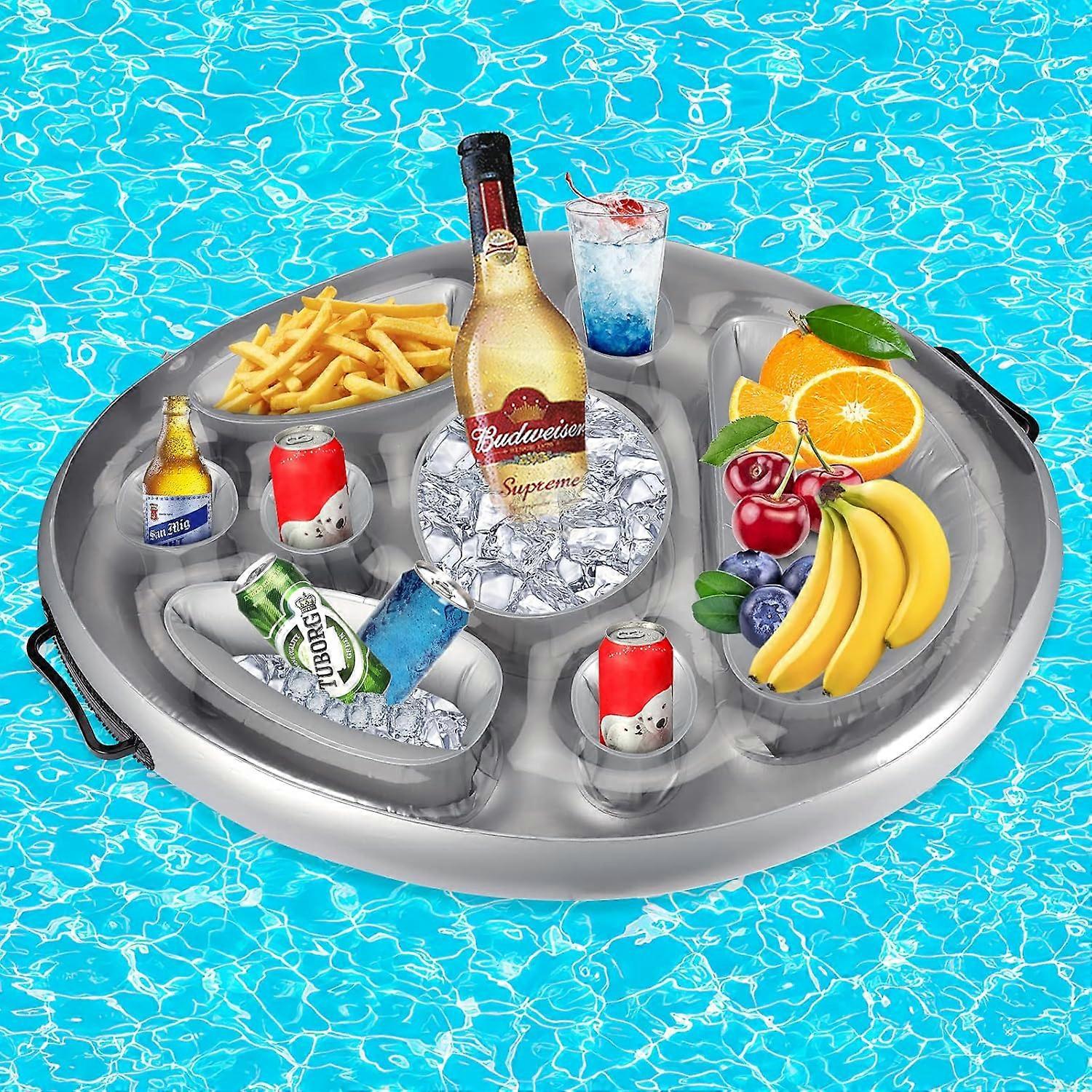 Unwind in Style, Inflatable Floating Drink Tray for Effortless Poolside Entertaining, Complete with Anti-static Heat-resistant Design (Silver)