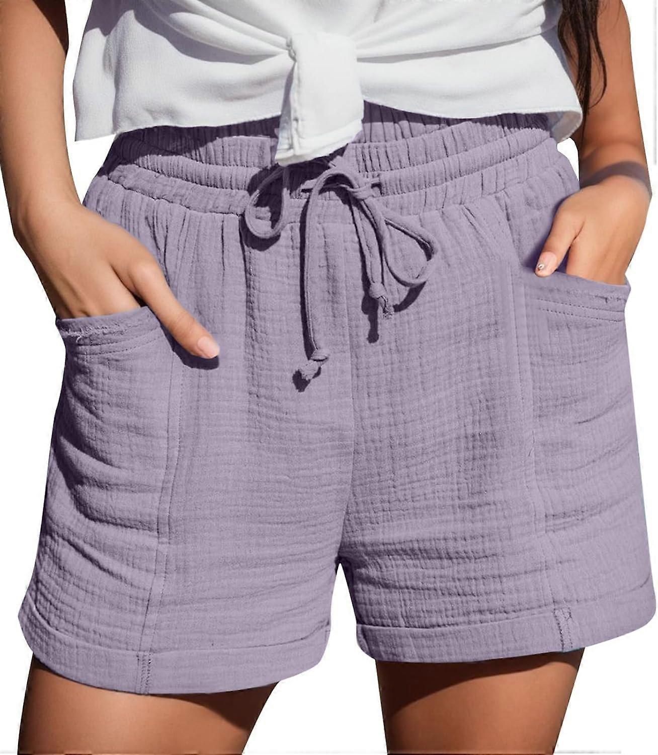 Casual Linen High Waisted Drawstring Shorts for Women, Comfy Baggy Summer Style, Elastic Waist, Trendy Fashion