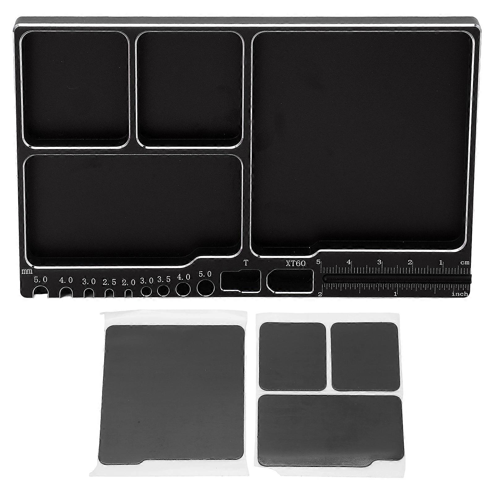 Aluminum Alloy Magnetic Screw Tray, Magnetic Adsorption, Widely Used Magnetic Parts Tray with Magnetic Pad for RC Vehicle Repair, Black