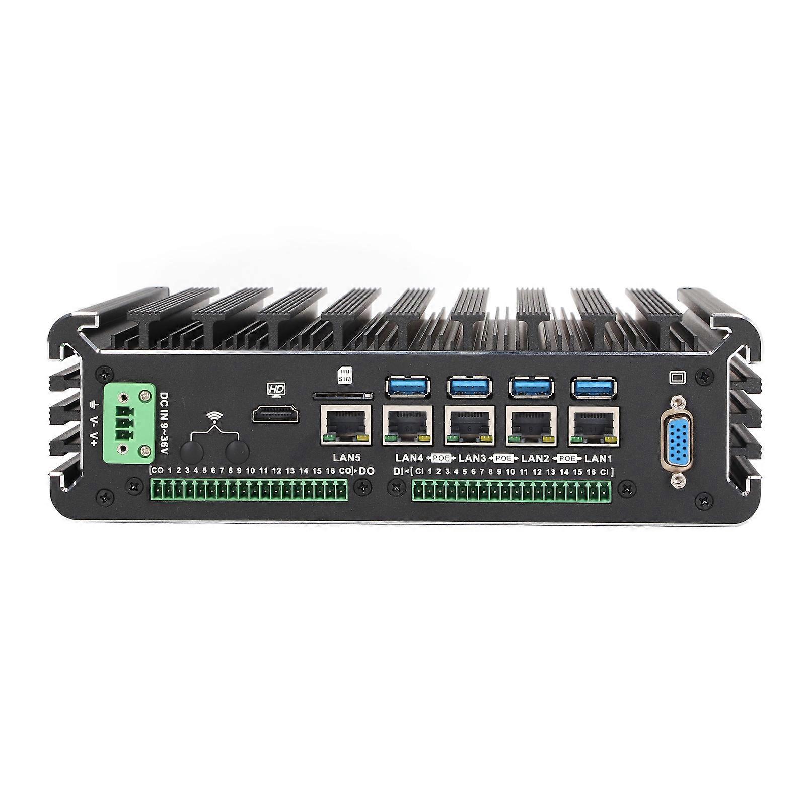 Industrial Computer with 4G 64G, 4 Way Gigabit POE Port, 16 Bit GPIO for Intel Celeron 3855U, 100‑240V EU Plug