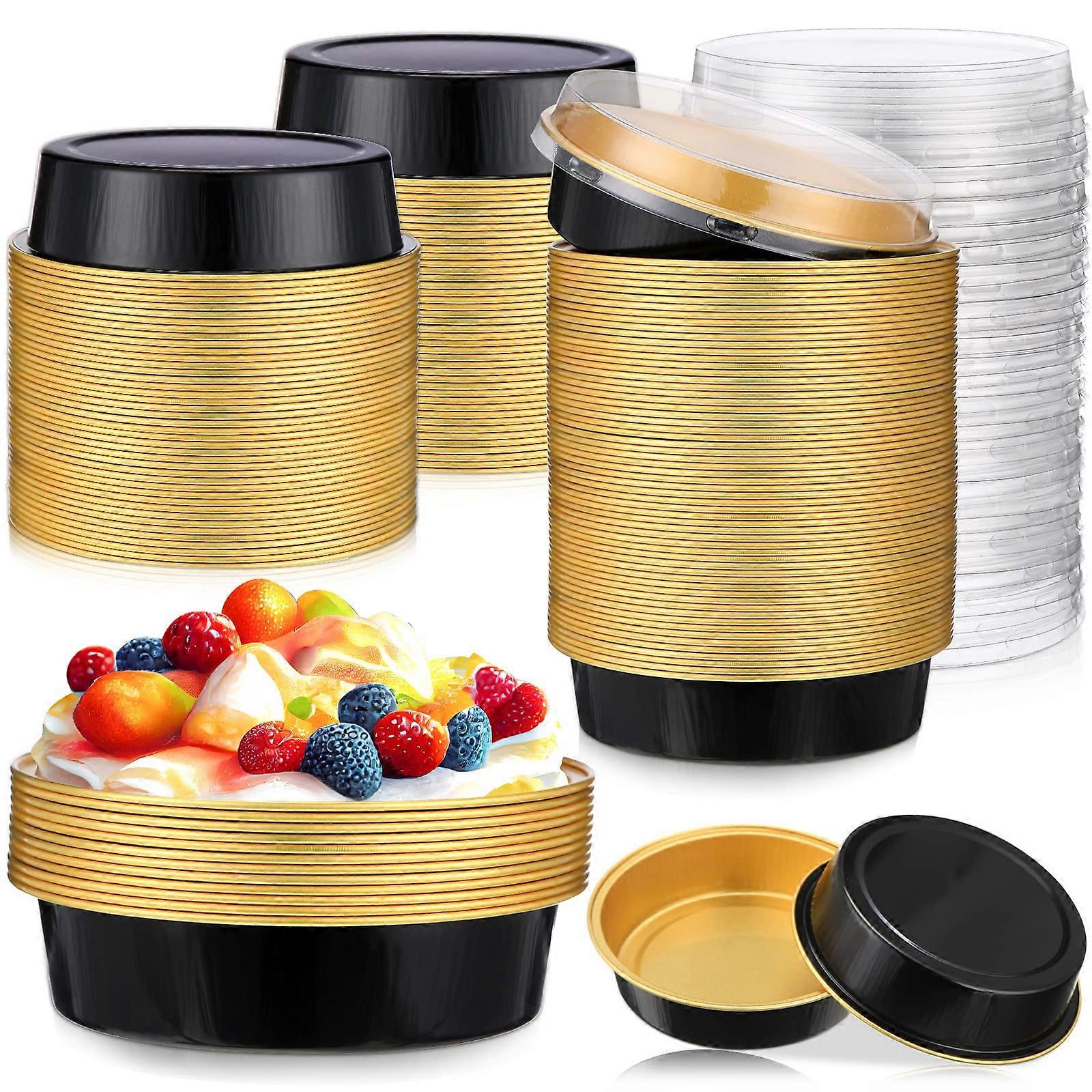 120 Pcs Mini Disposable Ramek with Lids for Party Oven Baking 8 oz 4 Inch