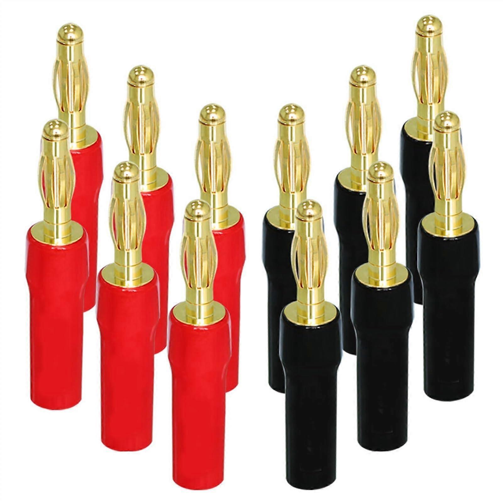 12pcs 4mm Gold Plated Banana Plug Connectors for Speaker Cable, Pure Copper Audio Adapter, Braid Type