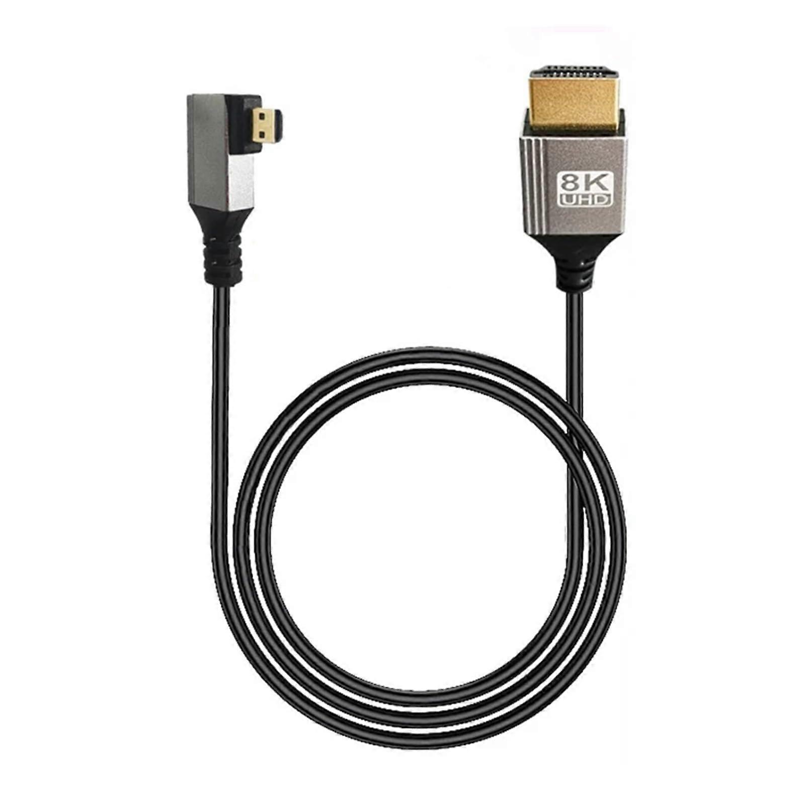 8K UHD Cable 0.5m 1m 90 Degree Up/Down/Left/Right Angle HD to HD Port Thin Cord Compatible with The Camera Tablet Camcorder(MicroHD Right,1m)