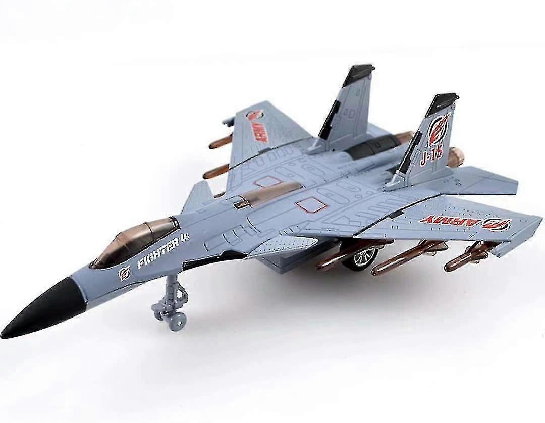 Toy Airplane Model Alloy Pull Back Fighter With Flashing Light Realistic Jet Sound (gray)