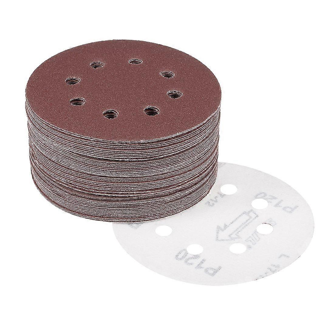 5 Inch 8 Hole Hook and Loop Sanding Discs 120 Grit Flocking Sandpaper for Random Orbital Sander 50 Pack