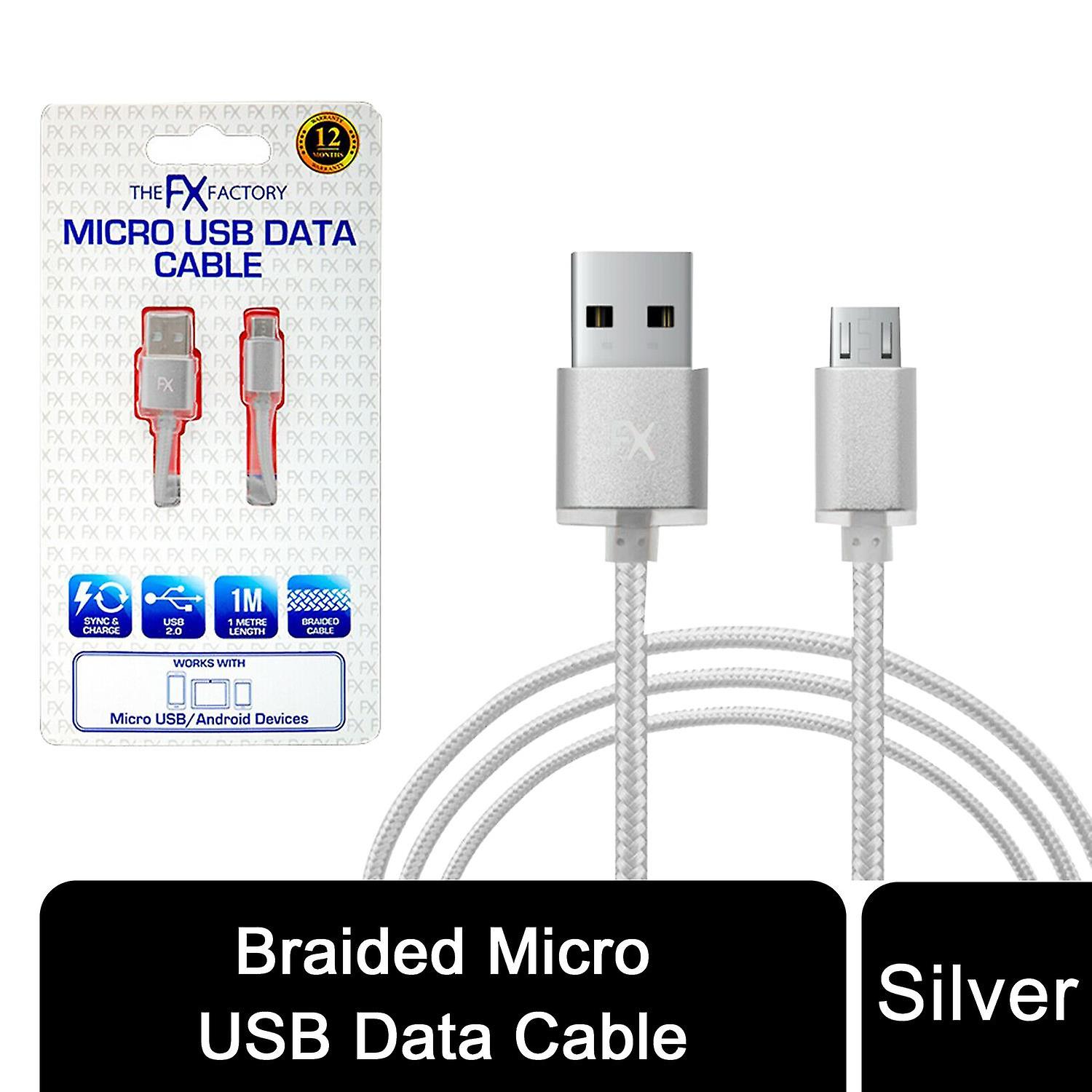 Fx Braided Micro USB Data Cable, Silver
