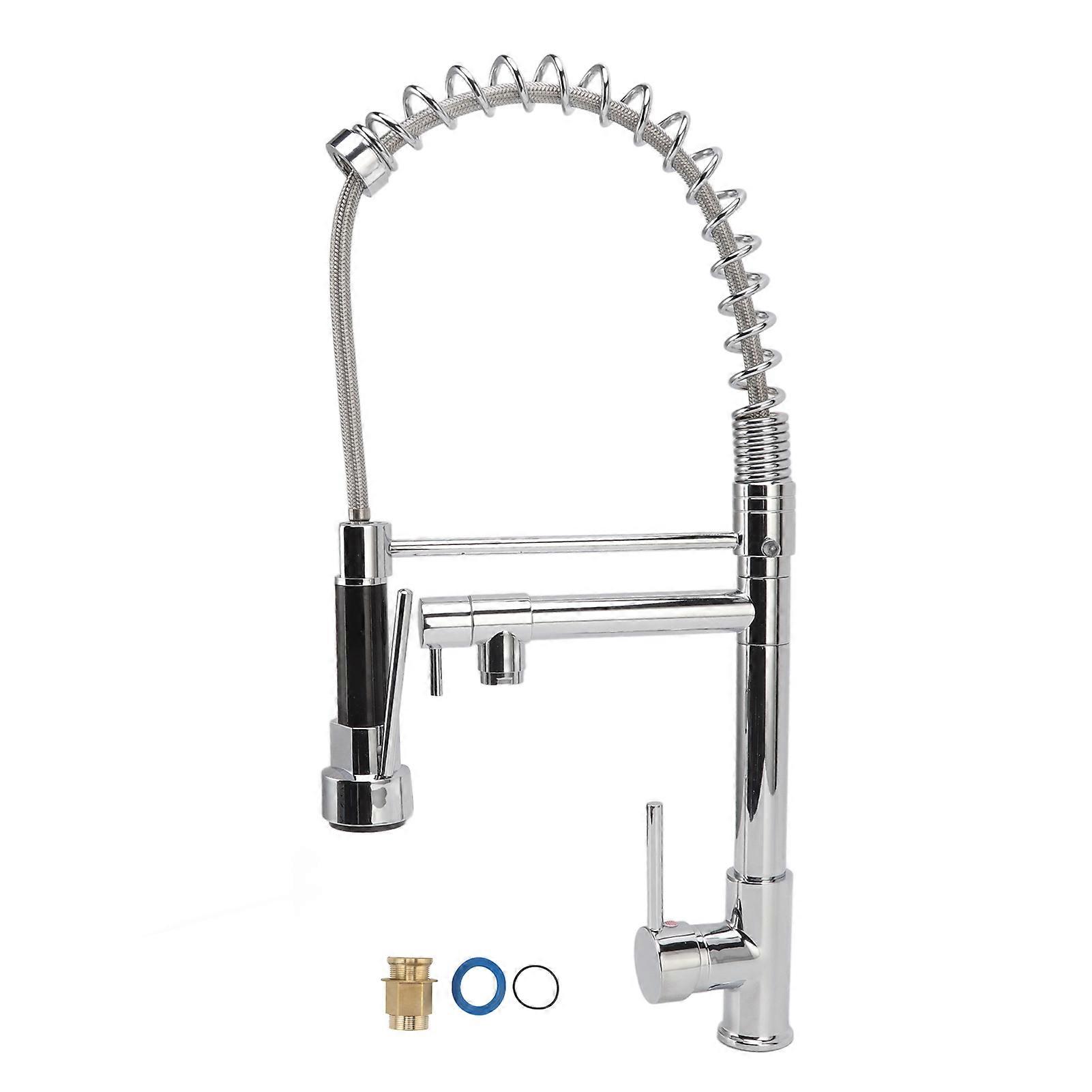 Kitchen Sink with Out Sprayer Single Handle Electroplated 360 Degree Flushing Spring Pull Down Faucet