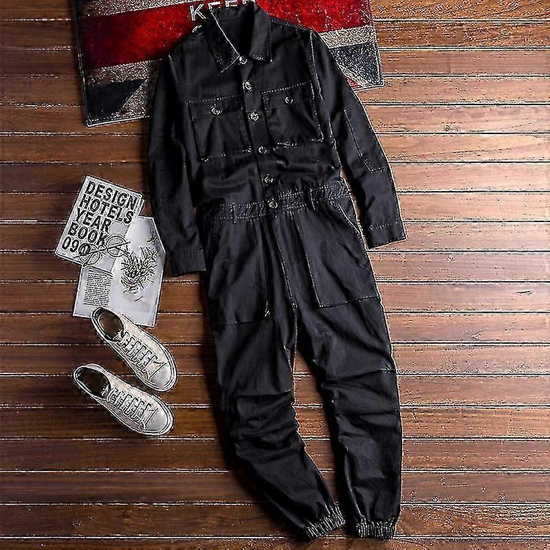 Overaller Herr Jumpsuit Lös Långärmad Lapel Beam Fötter Bomull