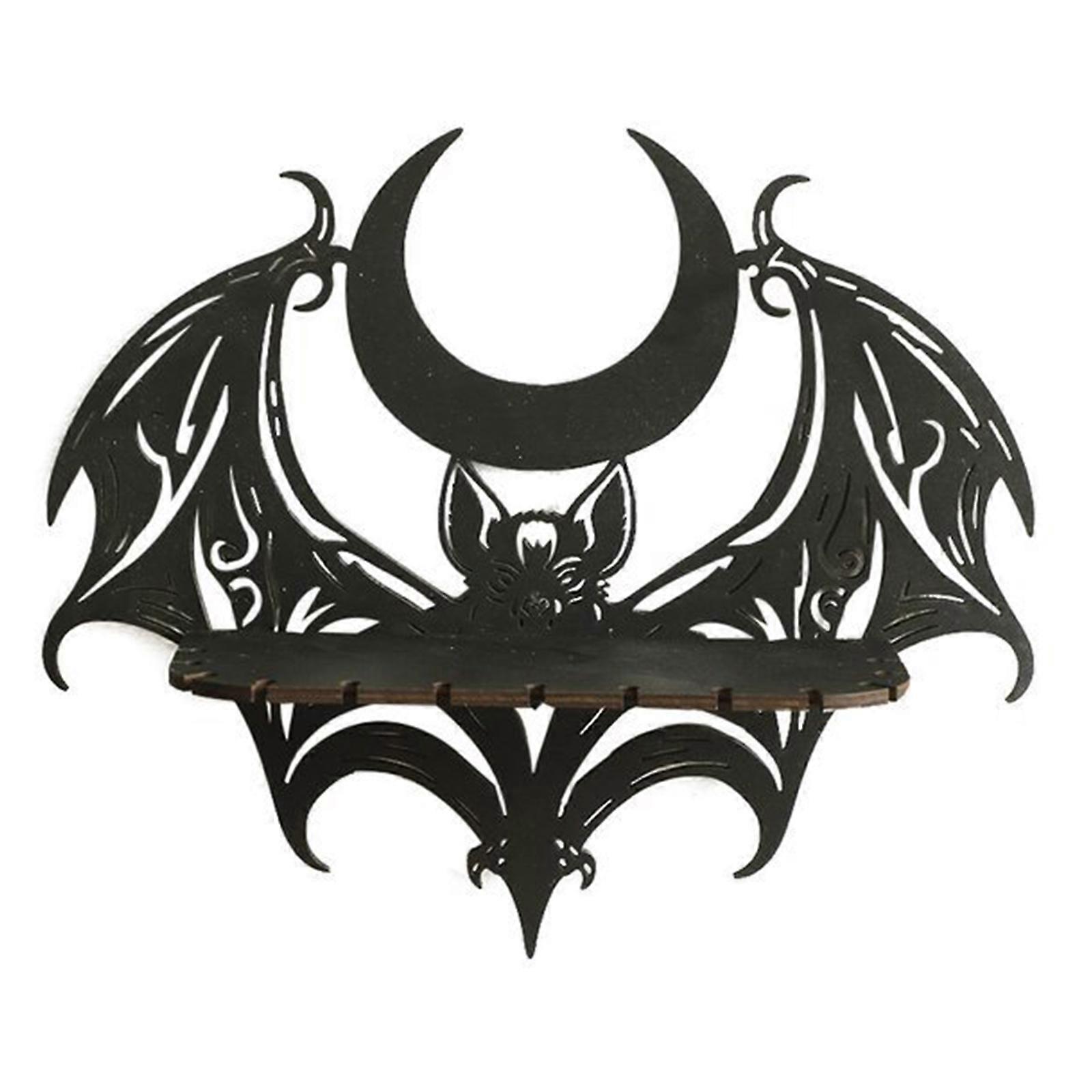 Horror Hollow Out Wood Bat Display Shelf Wall Floating Shelf for Halloween Home Decors Crystal and Photo Display