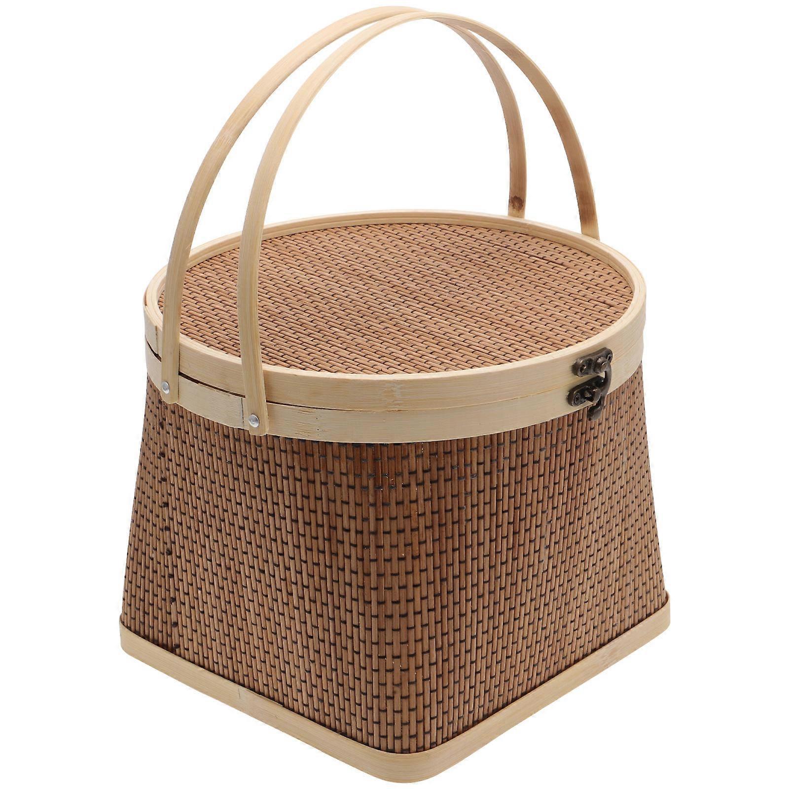 1Pc Household Handle Basket Bamboo Woven Storage Basket Storage Container