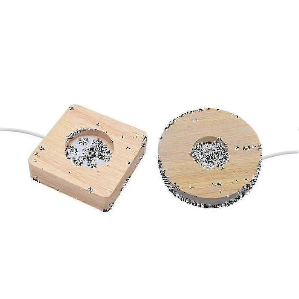 2 Pcs Led Light Display Stand Wooden Luminous Base (round + Square)_b