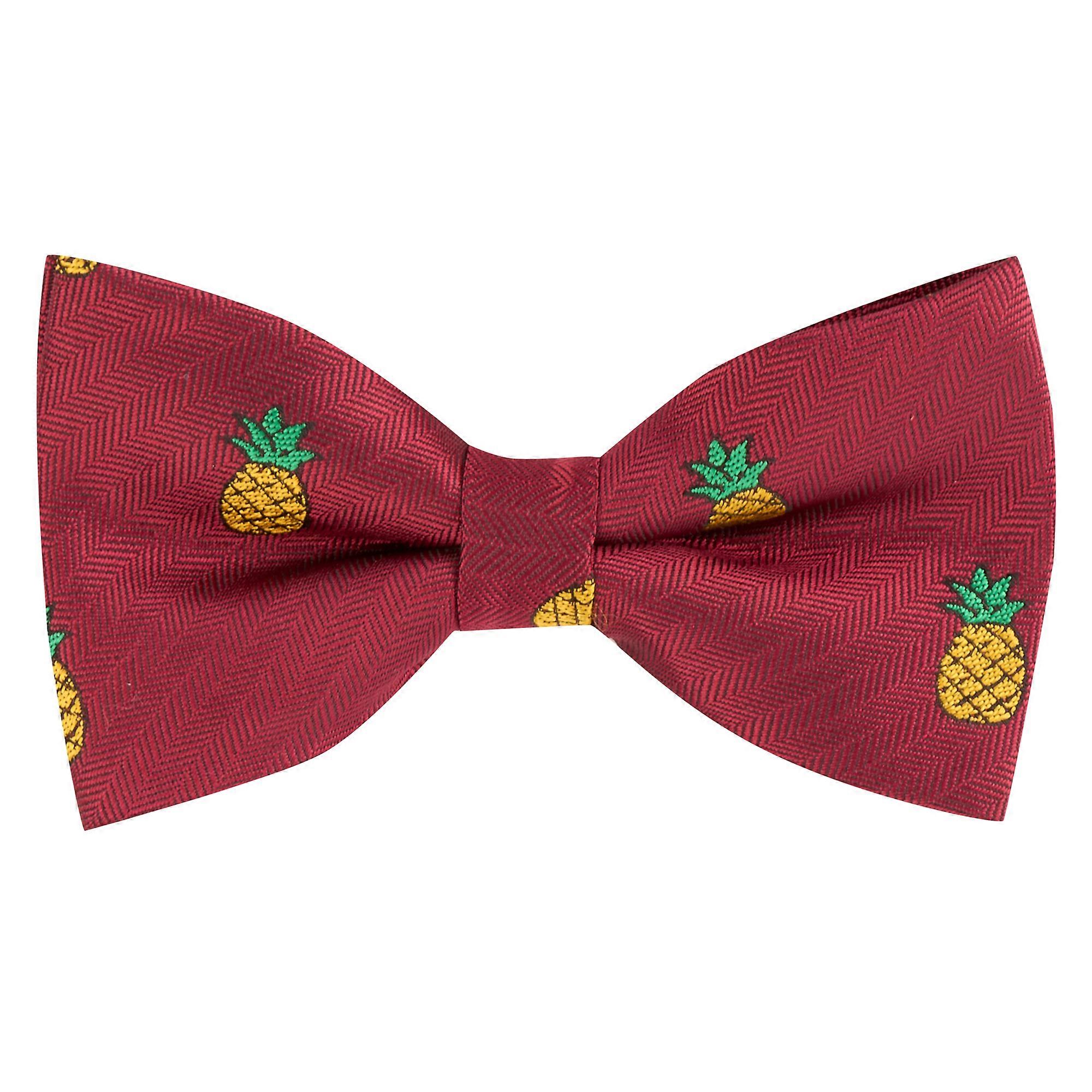 Burgundy Red Pineapple Herringbone Bow Tie