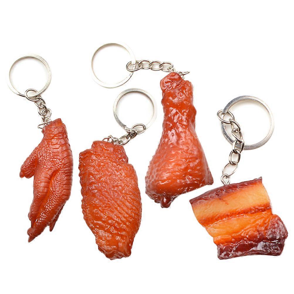 Cute Keychains Mini Food Keychain Chicken Feet Drumstick Wings Pork Creative Design For Keychain Users 4Pcs
