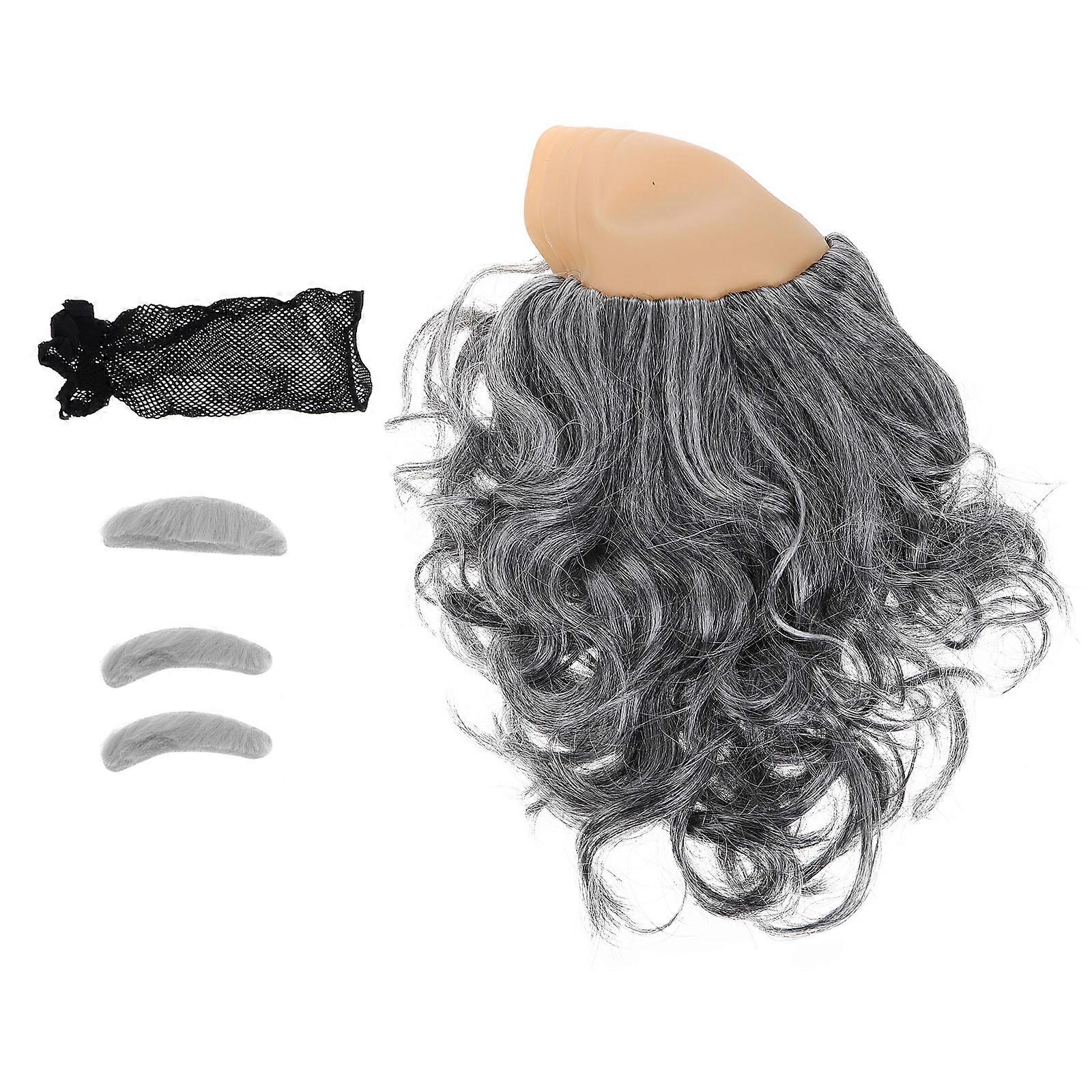 Old Man Wig For Adults Bald Head Costume Wig Set With And Eyebrows Halloween Costume Parties 3Pcs