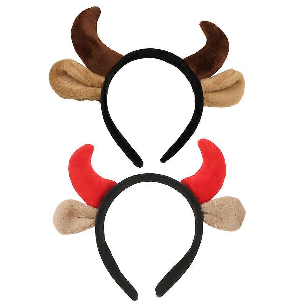 Costume Headbands For Kids Bull Horn Shape Polyester Material Assorted Color 2Pcs