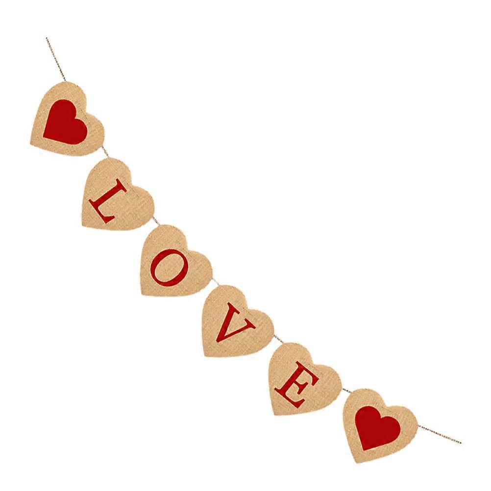 Valentine Decoration Heart Banner Linen Material Valentines Day Party 10x10cm 1Set