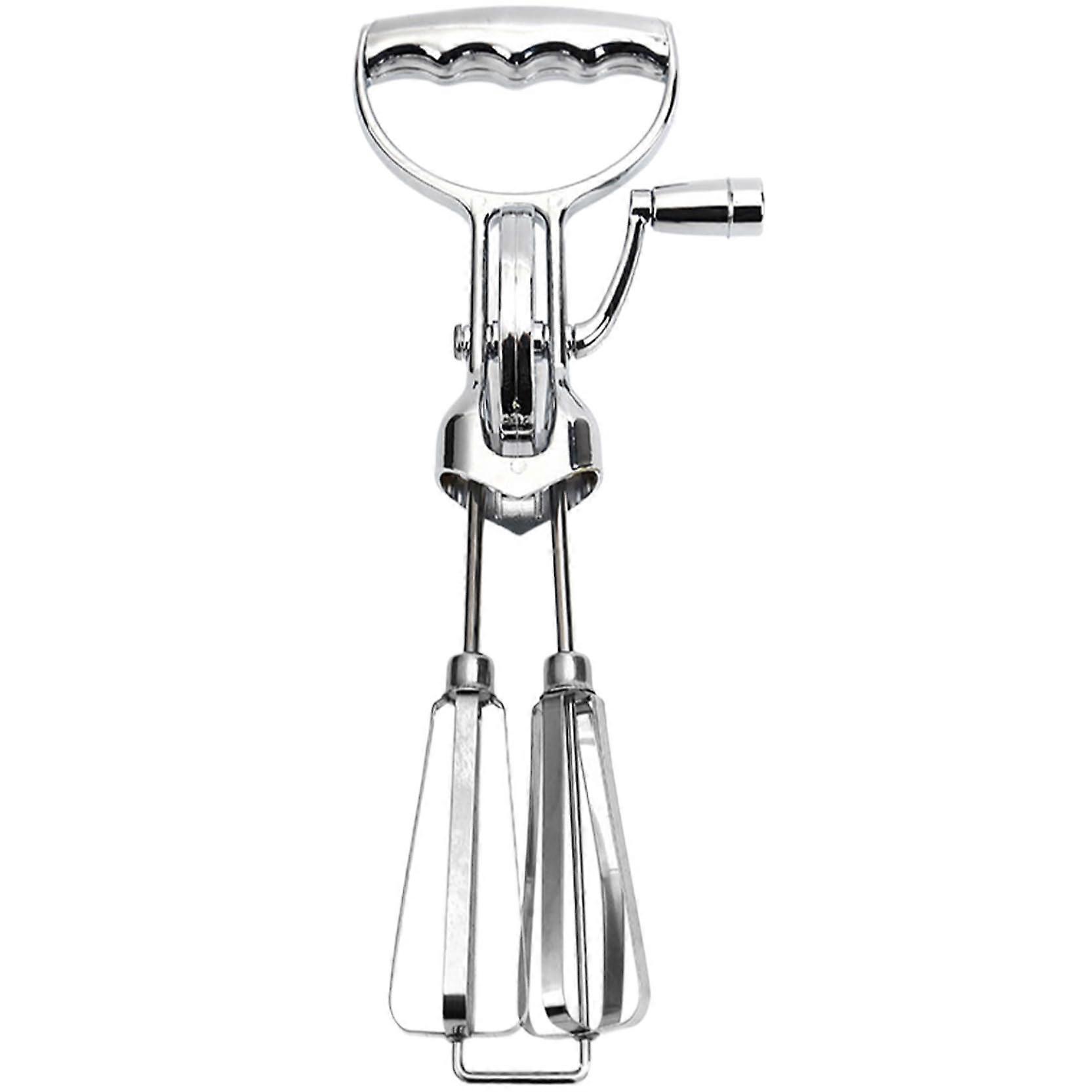 Manual Egg Beater Stainless Steel Rotary Whisk 12 Inch Hand Mixer with Double Head and Rotary Scraper Attachment