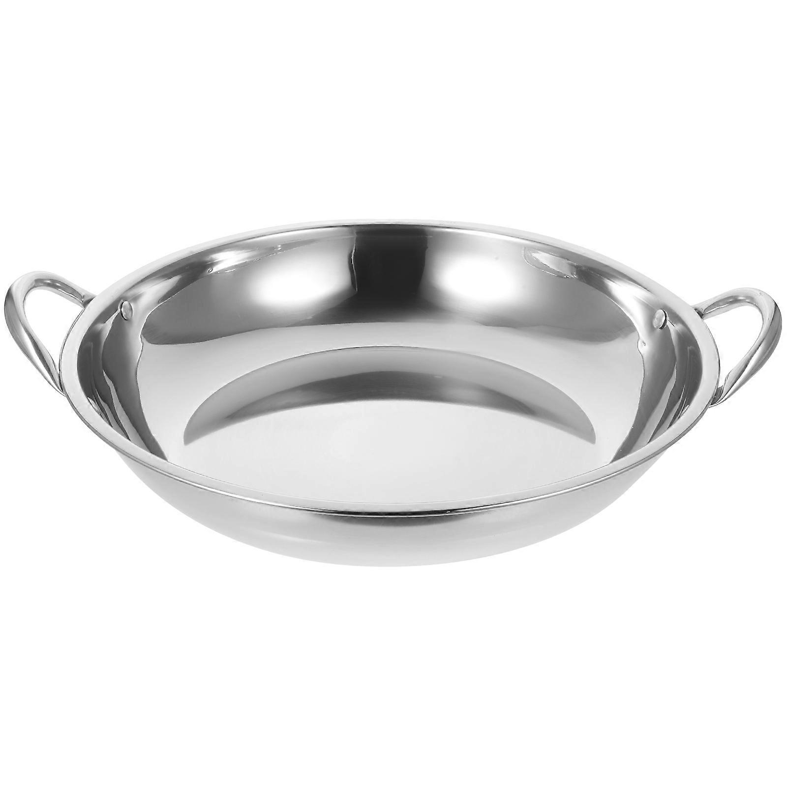 Stainless Steel Double Handle Cooking Pan Heat Resistant Hot Pot for Seafood Spicy Dishes Home Restaurant Kitchen Use