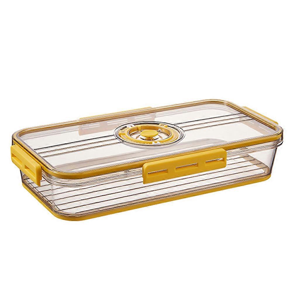 Flat Storage Box Non-stick Dumpling Case For Refrigerator Yellow 32.5X17.5CM 6.3CM Height Fresh Keeping Sealed Non-slip Bottom 1Pc