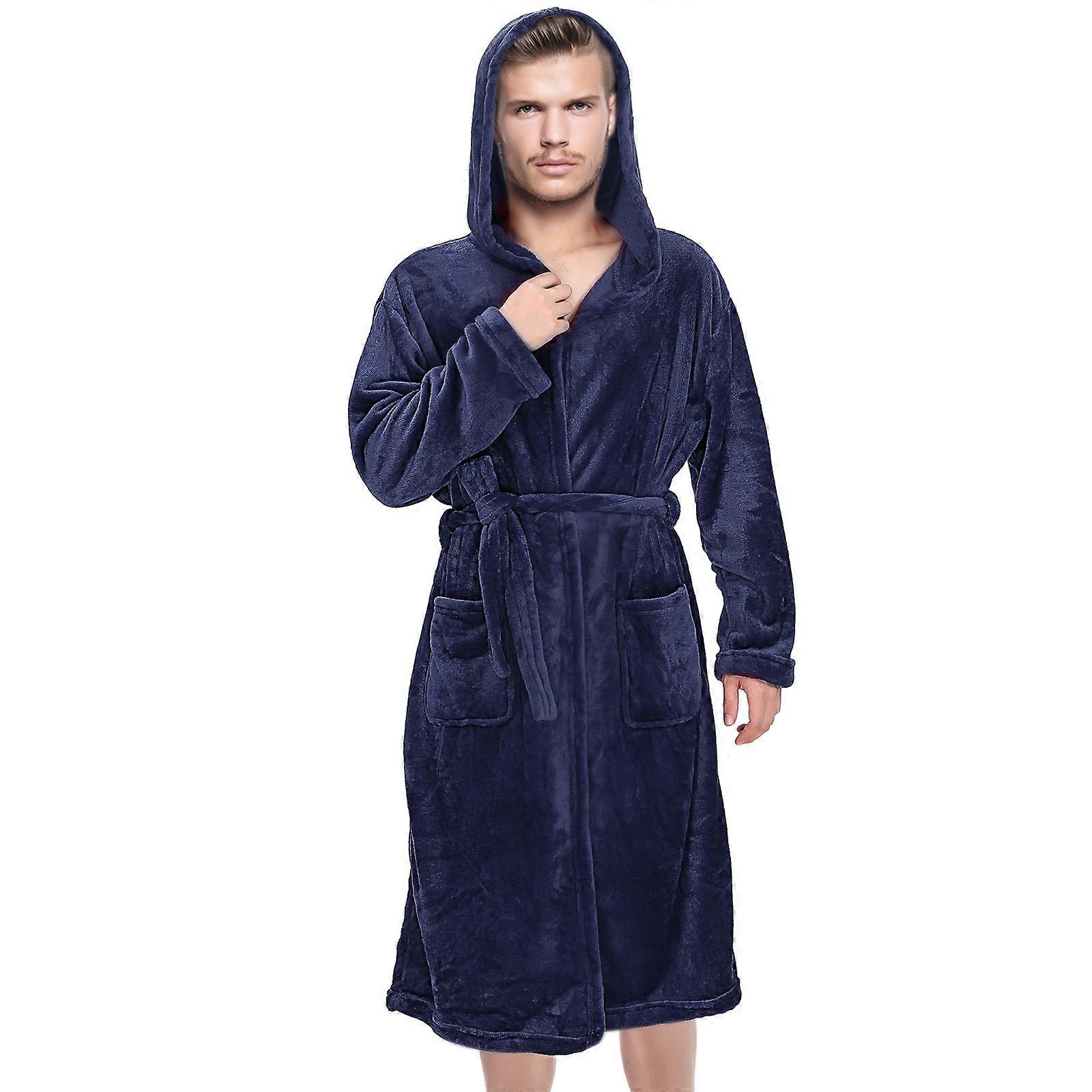 Bathrobe Men Bath Robe Comfortable Wear Home Relaxation Dark Blue 1 Set