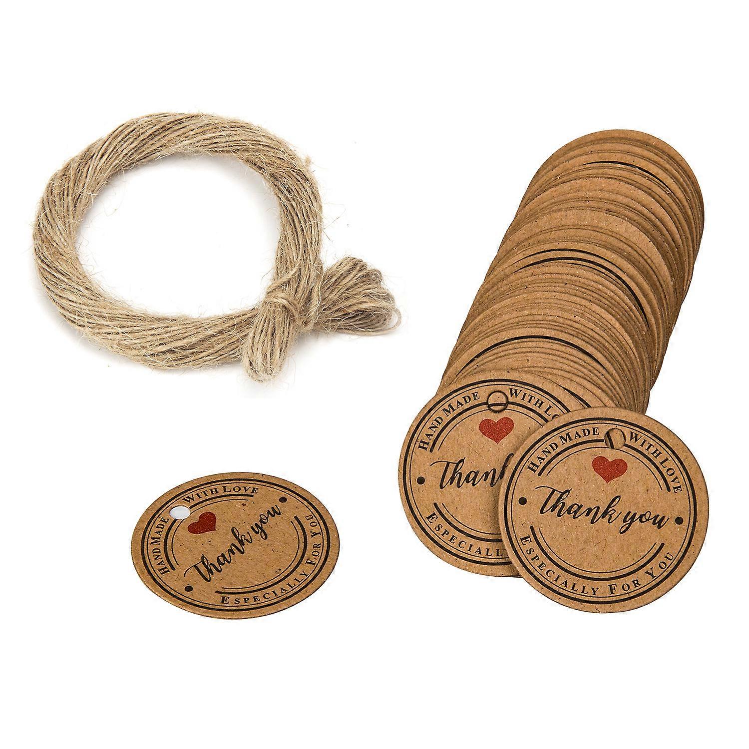 (B)100 pcs Round Kraft Paper Labels, Kraft Paper Tag with String Diam