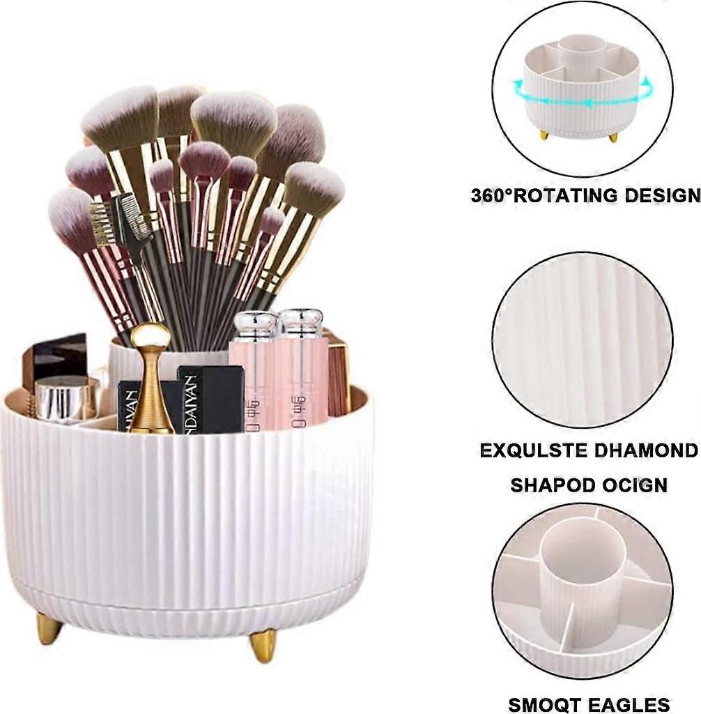 360° Rotating Makeup Brush Storage Box (White)